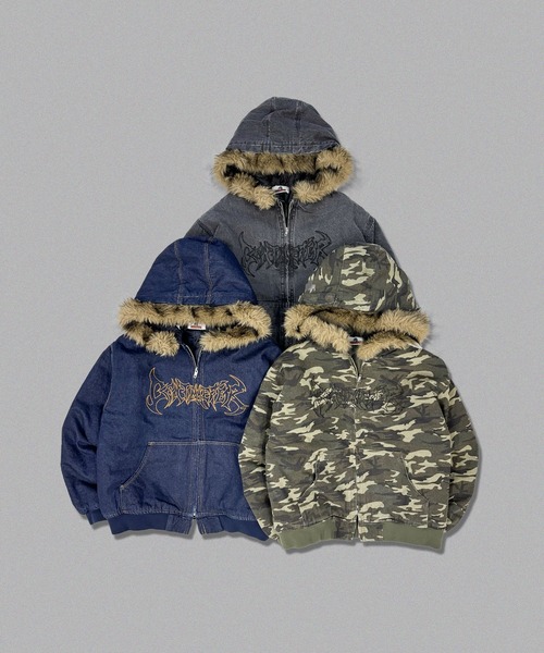 centimeter(センチメーター)の「Tribal logo denim jacket(ブルゾン・メンズ・ブラック/インディゴブルー/グリーン系カモフラージュ・MEDIUM/LARGE)」の7枚目の写真
