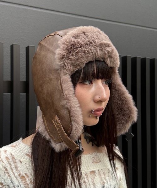 Figments（フィグメンツ）の「フェィクスエードフライトキャップ（キャップ・レディース・ブラック/ブラウン・FREE）」の5枚目の写真