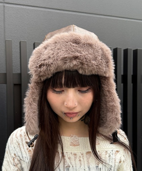 Figments（フィグメンツ）の「フェィクスエードフライトキャップ（キャップ・レディース・ブラック/ブラウン・FREE）」の6枚目の写真