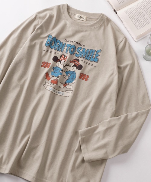 Disney(ディズニー)の「【71】【Disney/ディズニー】ミッキーマウス/ミニーマウス ロングスリーブTシャツ/レディース(Tシャツ/カットソー・レディース・カーキ/ベージュ/アッシュグレー/グレー・L/M)」の4枚目の写真