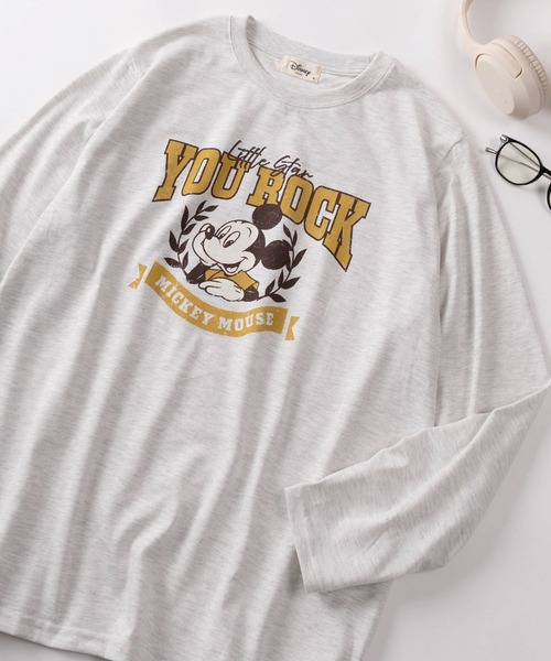 Disney(ディズニー)の「【71】【Disney/ディズニー】ミッキーマウス/ミニーマウス ロングスリーブTシャツ/レディース(Tシャツ/カットソー・レディース・カーキ/ベージュ/アッシュグレー/グレー・L/M)」の2枚目の写真