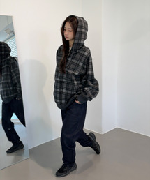 CEC CHECK ZIP-UP HOODIE(CHARCOAL)