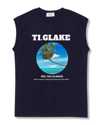 クールパームツリービーチ オーバーサイズ ノースリーブTシャツ ネイビー