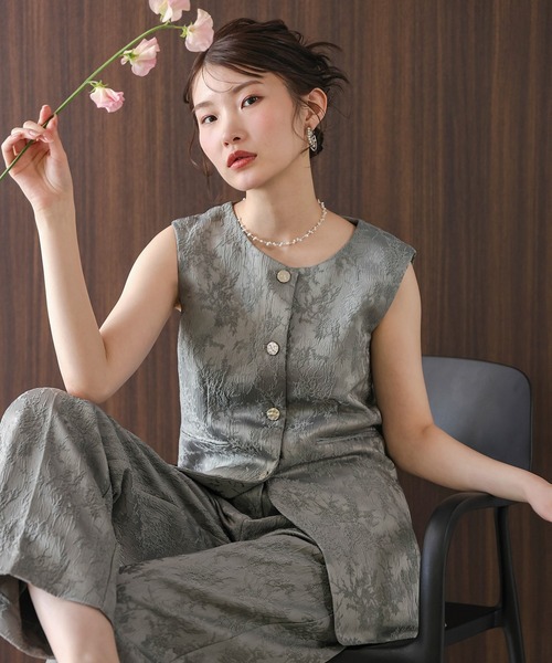 セール】ジャガードジレ ストレートパンツ 2点セット パンツドレス