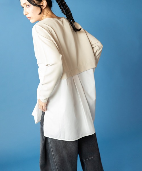 OSMOSIS(オズモーシス)の「ドローストリングシャツ切替プルオーバー(Tシャツ/カットソー・レディース・その他/ライトベージュ/ブラック・ONE SIZE)」の7枚目の写真