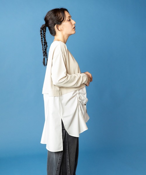 OSMOSIS(オズモーシス)の「ドローストリングシャツ切替プルオーバー(Tシャツ/カットソー・レディース・その他/ライトベージュ/ブラック・ONE SIZE)」の8枚目の写真