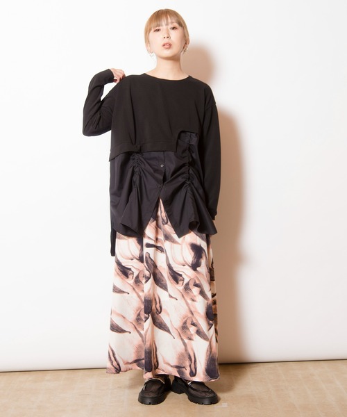 OSMOSIS(オズモーシス)の「ドローストリングシャツ切替プルオーバー(Tシャツ/カットソー・レディース・その他/ライトベージュ/ブラック・ONE SIZE)」の12枚目の写真