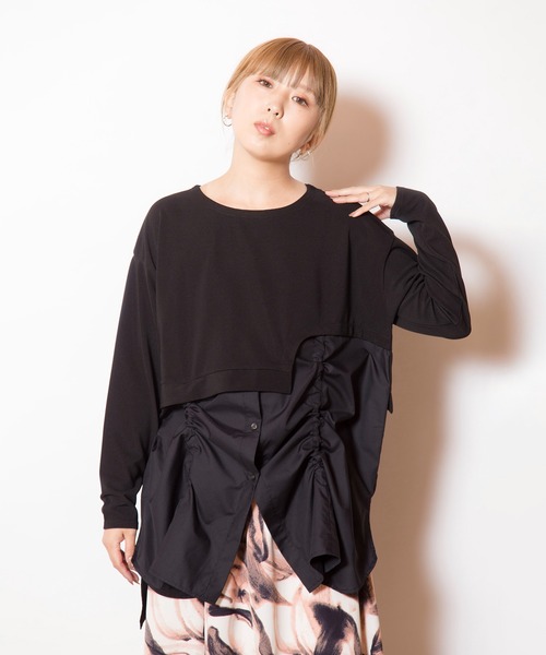 OSMOSIS(オズモーシス)の「ドローストリングシャツ切替プルオーバー(Tシャツ/カットソー・レディース・その他/ライトベージュ/ブラック・ONE SIZE)」の15枚目の写真