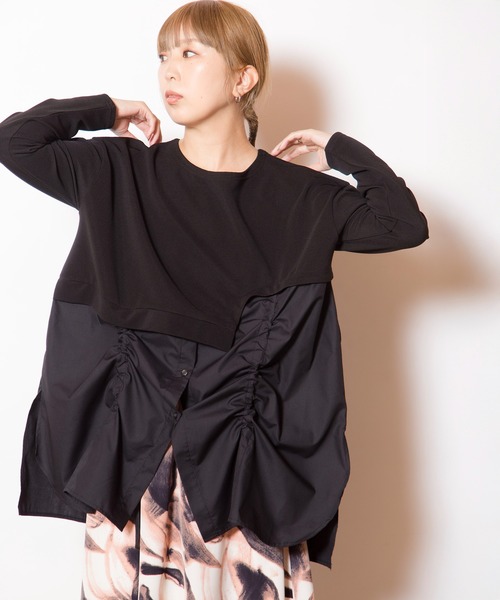 OSMOSIS(オズモーシス)の「ドローストリングシャツ切替プルオーバー(Tシャツ/カットソー・レディース・その他/ライトベージュ/ブラック・ONE SIZE)」の16枚目の写真