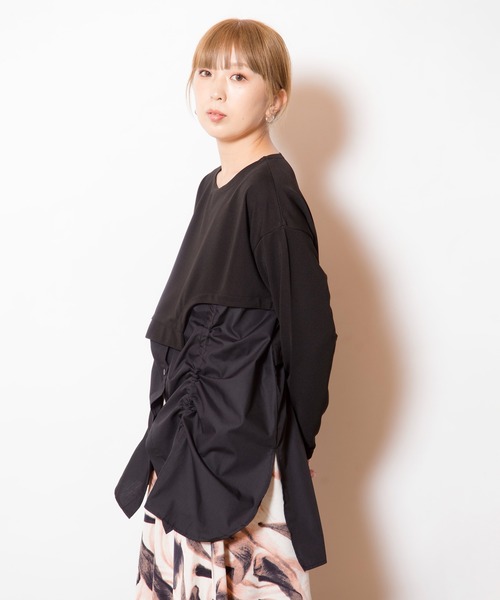 OSMOSIS(オズモーシス)の「ドローストリングシャツ切替プルオーバー(Tシャツ/カットソー・レディース・その他/ライトベージュ/ブラック・ONE SIZE)」の17枚目の写真