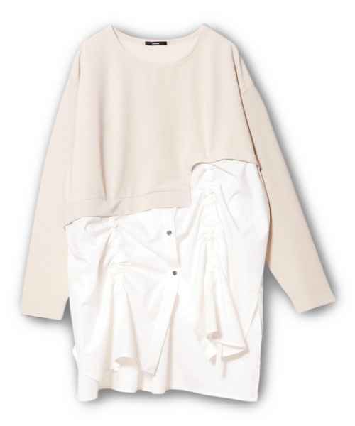 OSMOSIS(オズモーシス)の「ドローストリングシャツ切替プルオーバー(Tシャツ/カットソー・レディース・その他/ライトベージュ/ブラック・ONE SIZE)」の22枚目の写真