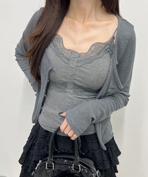 PHILLY(フィリー)の「《カップイン》ボタンデザインキャミソール(キャミソール・レディース・ホワイト/チャコールグレー・FREE)」の2枚目の写真