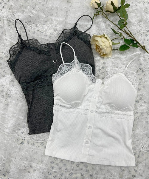 PHILLY(フィリー)の「《カップイン》ボタンデザインキャミソール(キャミソール・レディース・ホワイト/チャコールグレー・FREE)」の5枚目の写真