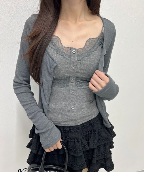 PHILLY(フィリー)の「《カップイン》ボタンデザインキャミソール(キャミソール・レディース・ホワイト/チャコールグレー・FREE)」の8枚目の写真