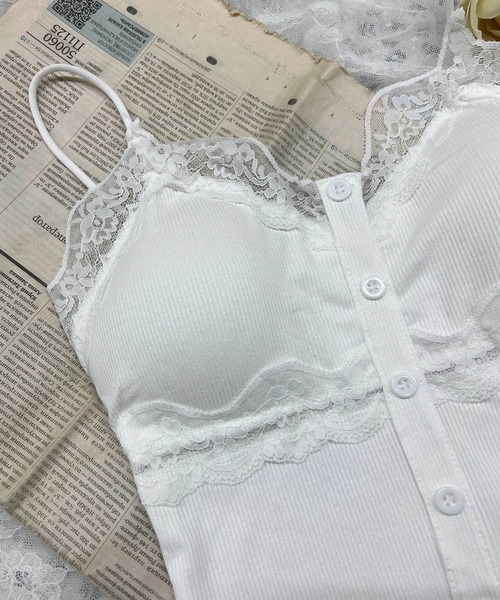 PHILLY(フィリー)の「《カップイン》ボタンデザインキャミソール(キャミソール・レディース・ホワイト/チャコールグレー・FREE)」の6枚目の写真