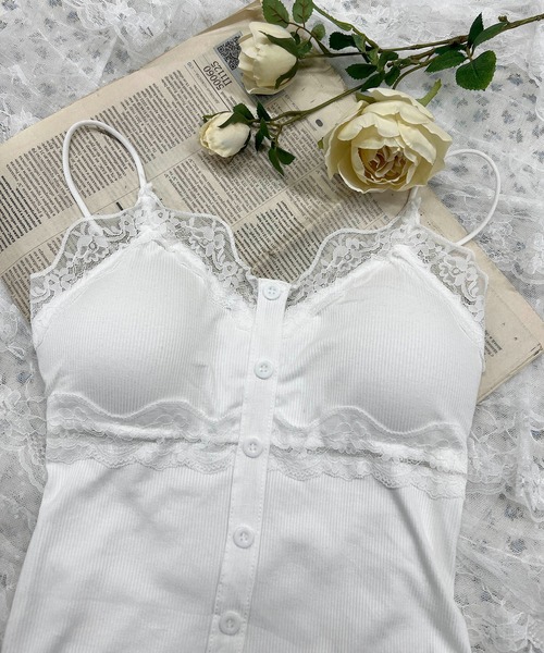 PHILLY(フィリー)の「《カップイン》ボタンデザインキャミソール(キャミソール・レディース・ホワイト/チャコールグレー・FREE)」の7枚目の写真