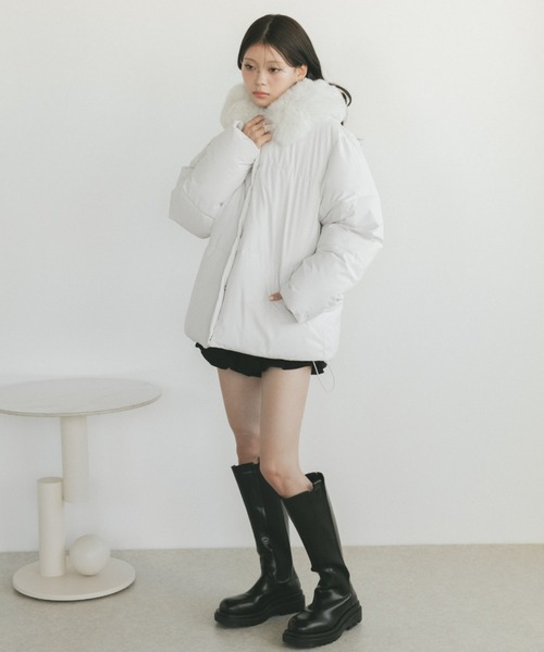 ファーフード中綿コート/取り外し可能（ダウンジャケット/コート