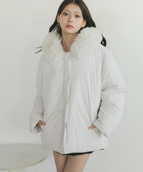 ファーフード中綿コート/取り外し可能（ダウンジャケット/コート