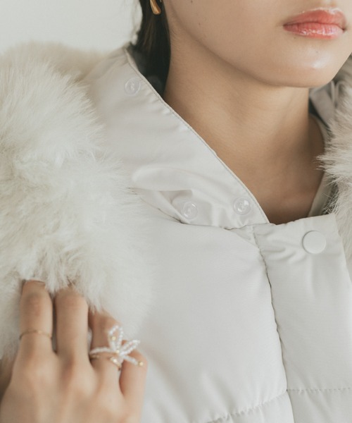 VANNIE U(ヴァニーユー)の「ファーフード中綿コート/取り外し可能(ダウンジャケット/コート・レディース・ピンク/ホワイト・FREE)」の11枚目の写真