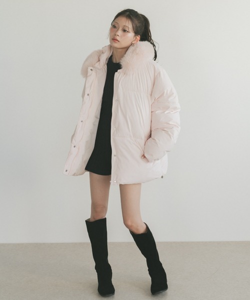ファーフード中綿コート/取り外し可能（ダウンジャケット/コート
