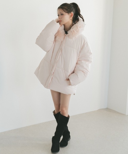 VANNIE U(ヴァニーユー)の「ファーフード中綿コート/取り外し可能(ダウンジャケット/コート・レディース・ピンク/ホワイト・FREE)」の19枚目の写真