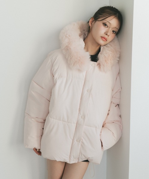 ファーフード中綿コート/取り外し可能（ダウンジャケット/コート