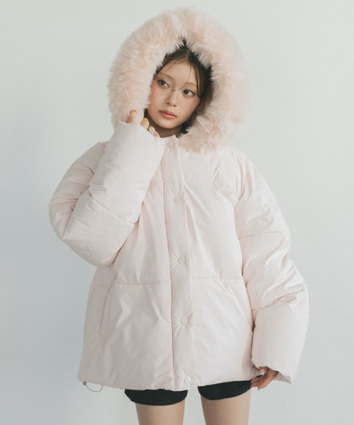 ファーフード中綿コート/取り外し可能（ダウンジャケット/コート