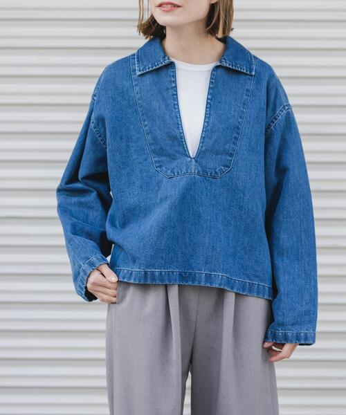 FORK&SPOON（フォークアンドスプーン）の「FORK&SPOON　ペーパーデニムスキッパーシャツ（シャツ/ブラウス・レディース・ブルー/ブラック・1）」の20枚目の写真