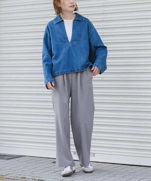 FORK&SPOON（フォークアンドスプーン）の「FORK&SPOON　ペーパーデニムスキッパーシャツ（シャツ/ブラウス・レディース・ブルー/ブラック・1）」の21枚目の写真