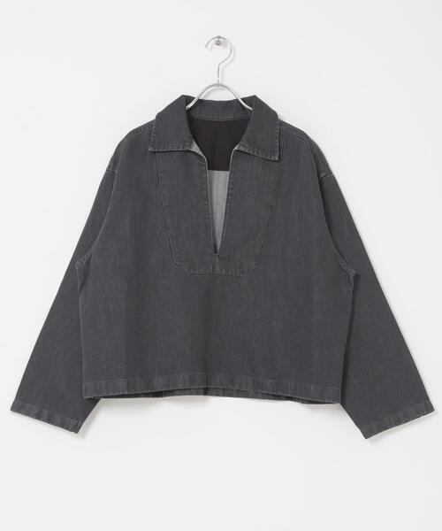 FORK&SPOON（フォークアンドスプーン）の「FORK&SPOON　ペーパーデニムスキッパーシャツ（シャツ/ブラウス・レディース・ブルー/ブラック・1）」の9枚目の写真