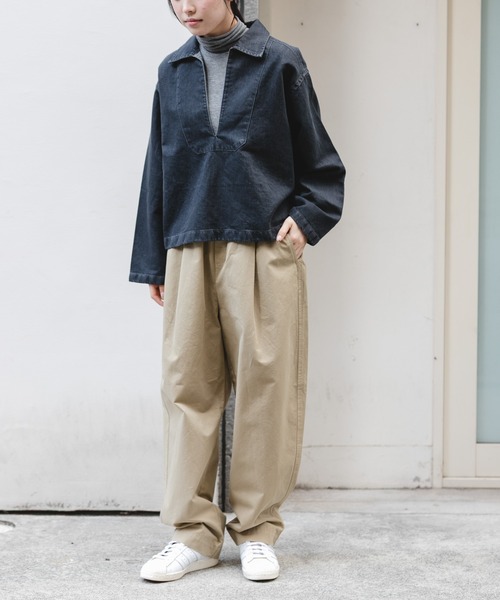 FORK&SPOON（フォークアンドスプーン）の「FORK&SPOON　ペーパーデニムスキッパーシャツ（Tシャツ/カットソー・レディース・ブルー/ブラック・1）」の9枚目の写真