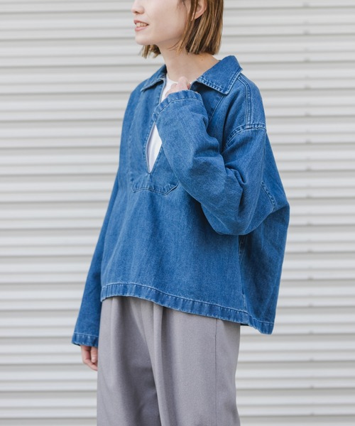 FORK&SPOON（フォークアンドスプーン）の「FORK&SPOON　ペーパーデニムスキッパーシャツ（Tシャツ/カットソー・レディース・ブルー/ブラック・1）」の12枚目の写真