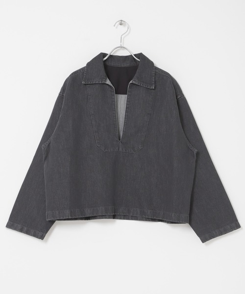 FORK&SPOON（フォークアンドスプーン）の「FORK&SPOON　ペーパーデニムスキッパーシャツ（Tシャツ/カットソー・レディース・ブルー/ブラック・1）」の16枚目の写真