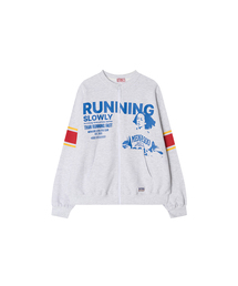 Round Neck Running Zipup Cardigan_White Melange