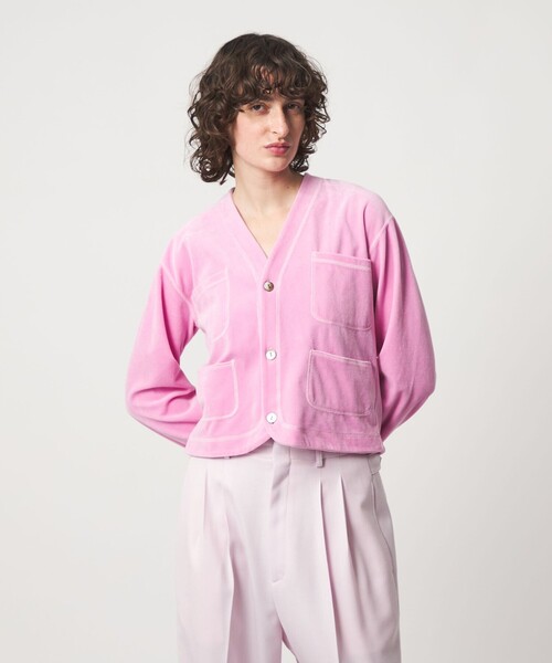 6（ロク）の「＜6(ROKU)＞ベロア カラー カーディガン（カーディガン/ボレロ・レディース・ピンク/ライム・FREE）」の18枚目の写真