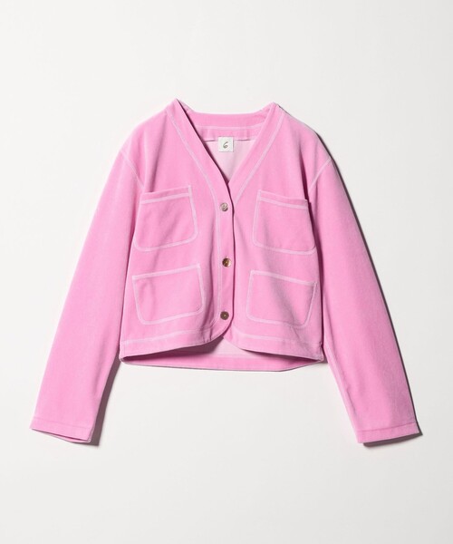 6（ロク）の「＜6(ROKU)＞ベロア カラー カーディガン（カーディガン/ボレロ・レディース・ピンク/ライム・FREE）」の4枚目の写真