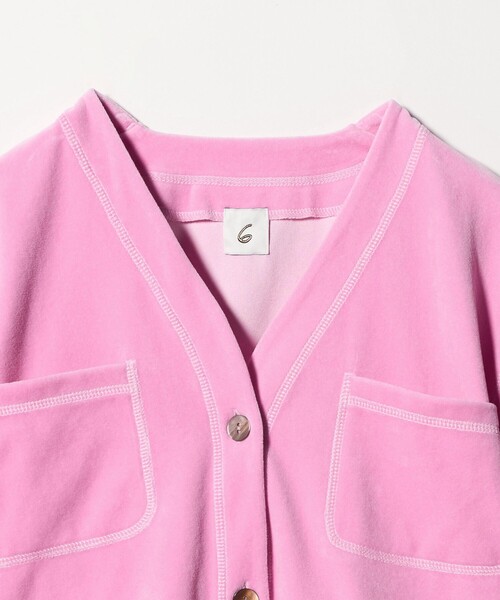 6（ロク）の「＜6(ROKU)＞ベロア カラー カーディガン（カーディガン/ボレロ・レディース・ピンク/ライム・FREE）」の6枚目の写真