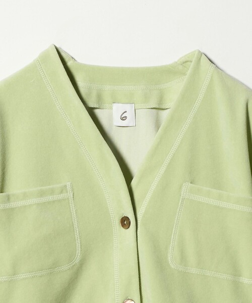 6（ロク）の「＜6(ROKU)＞ベロア カラー カーディガン（カーディガン/ボレロ・レディース・ピンク/ライム・FREE）」の13枚目の写真