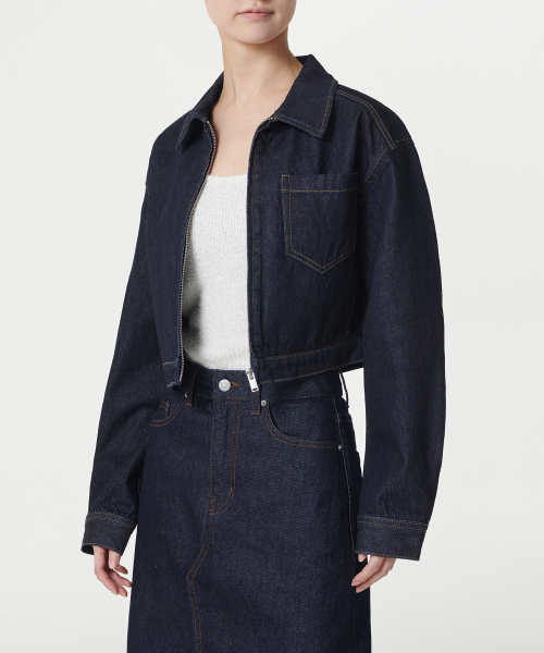 MUSINSA STANDARD WOMAN（ムシンサスタンダードウーマン）の「ウィメンズリラックスドクロップデニムジップアップジャケット[ディープインディゴ]（デニムジャケット・レディース・その他・M/S）」の9枚目の写真