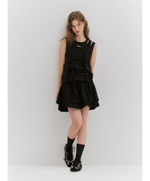 MEENDERI（ミーンデリ）の「FLOWER SHIRRING LAYERED SKIRT - BLACK（スカート）」