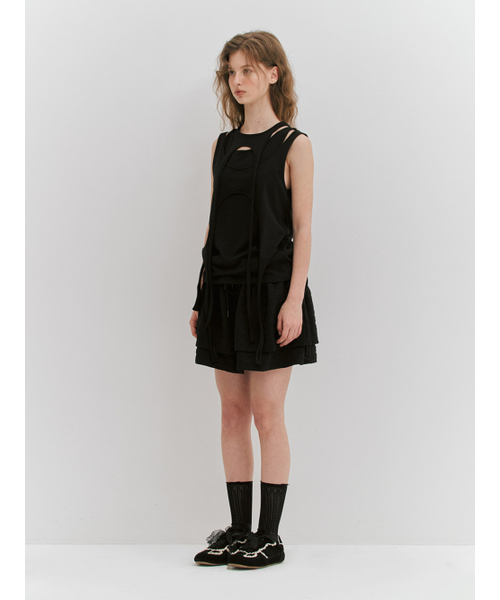 MEENDERI（ミーンデリ）の「FLOWER SHIRRING LAYERED SKIRT - BLACK（スカート・レディース・その他・ONE SIZE）」の8枚目の写真