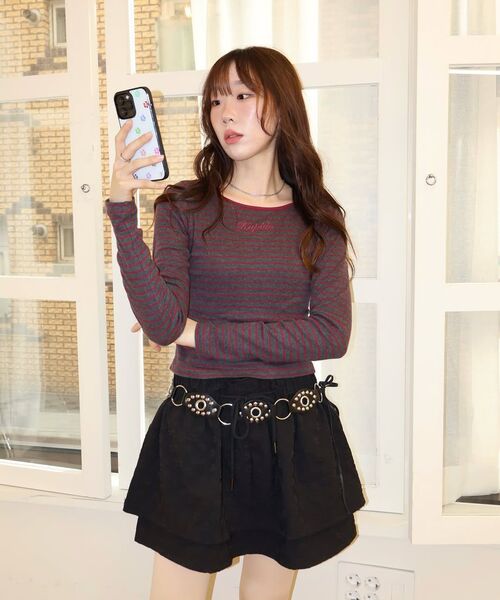 MEENDERI（ミーンデリ）の「FLOWER SHIRRING LAYERED SKIRT - BLACK（スカート・レディース・その他・ONE SIZE）」の2枚目の写真