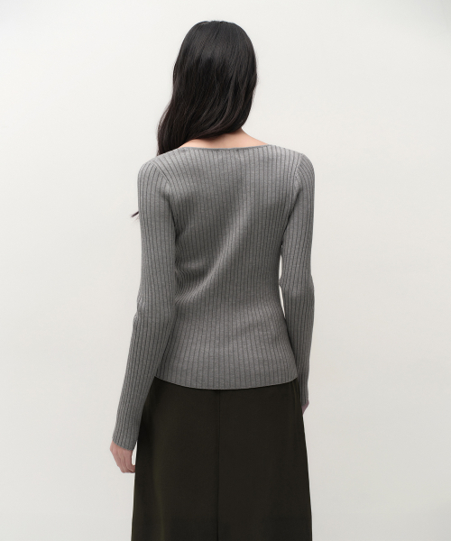 MUSINSA STANDARD WOMAN（ムシンサスタンダードウーマン）の「ウィメンズワイドリブスリムVネックニット[ミディアムグレー]（ニット/セーター・レディース・その他・SMALL/MEDIUM/LARGE/X-SMALL）」の3枚目の写真