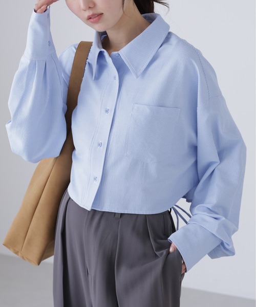 FREE'S MART（フリーズマート）の「◆バックレースアップショート丈シャツ（シャツ/ブラウス・レディース・ピンク系その他/ホワイト/ブルー系その他/グレー・FREE）」の3枚目の写真