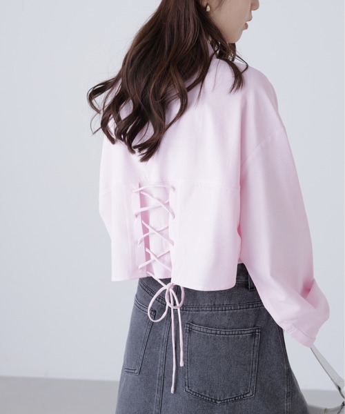 FREE'S MART（フリーズマート）の「◆バックレースアップショート丈シャツ（シャツ/ブラウス・レディース・ピンク系その他/ホワイト/ブルー系その他/グレー・FREE）」の17枚目の写真