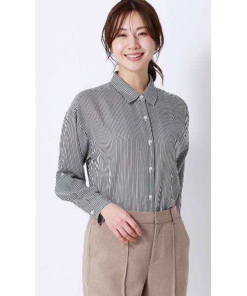 AOYAMA（アオヤマ）の「ロンドンストライプシャツ【長袖】｜通勤＆オフィス｜（シャツ/ブラウス・レディース・ブラック/ブルー・L/M）」の2枚目の写真