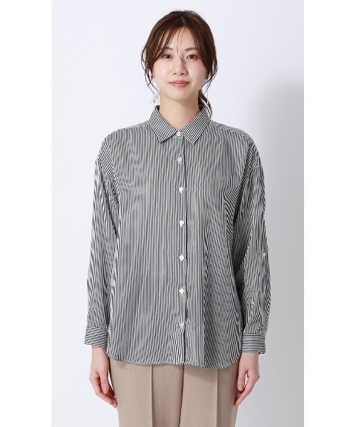 AOYAMA（アオヤマ）の「ロンドンストライプシャツ【長袖】｜通勤＆オフィス｜（シャツ/ブラウス・レディース・ブラック/ブルー・L/M）」の13枚目の写真