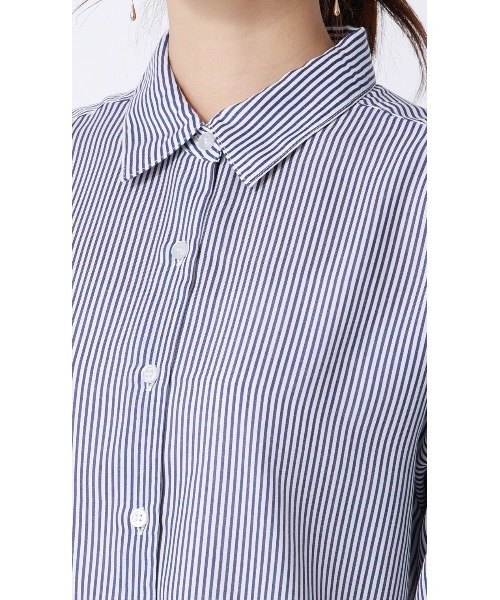 AOYAMA（アオヤマ）の「ロンドンストライプシャツ【長袖】｜通勤＆オフィス｜（シャツ/ブラウス・レディース・ブラック/ブルー・L/M）」の4枚目の写真