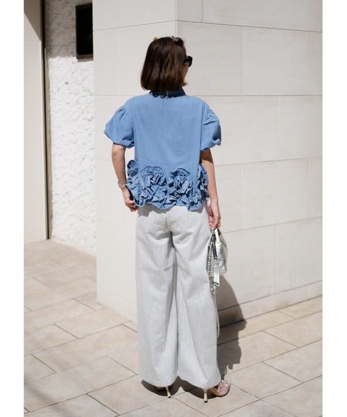 BeBeoD(べベッド)の「タックデザインワイドデニムパンツ(デニムパンツ・レディース・ブラック/ホワイト/ブルー/グレー・フリー)」の13枚目の写真