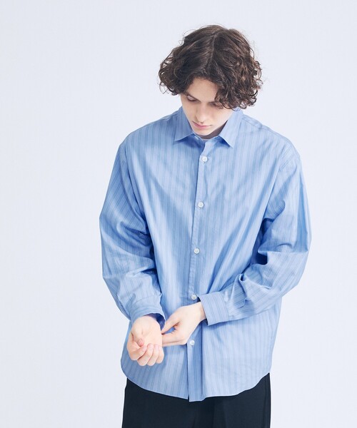 ABAHOUSE（アバハウス）の「エアリーストライプ オーバーサイズ レギュラーカラーシャツ（シャツ/ブラウス・メンズ・サックスブルー/ブルー/グリーン系その他・48/46）」の13枚目の写真